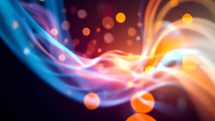 Wall Mural - Abstract Energy Flowing With Dynamic Swirls Of Orange And Blue Colors Over Black Bokeh Background