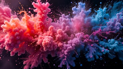 Wall Mural - abstract explosive burst of colorful powder smoke clouds against a dark backdrop