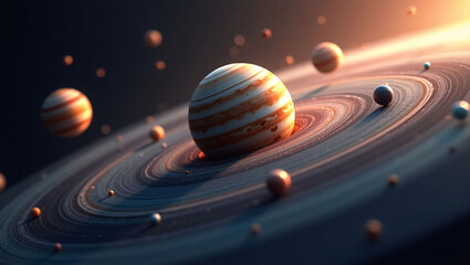 Wall Mural - Retro vinyl record spinning like planets in space