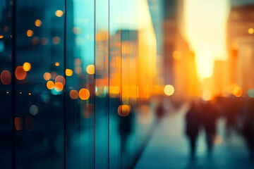Abstract city view through blurred glass windows creating a bokeh effect background