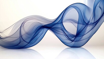 Wall Mural - abstract flowing blue smoke on white, translucent wavy lines, digital art background design