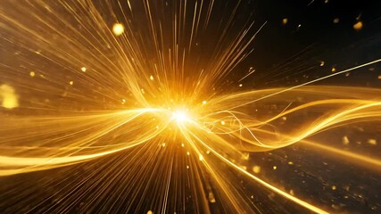Wall Mural - abstract golden light trails with dynamic particles on dark background showcasing energy and innovat