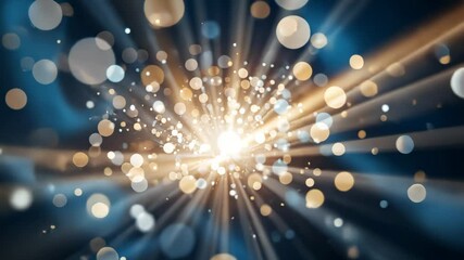 Wall Mural - abstract golden light burst with bokeh and radial beams on blue backdrop