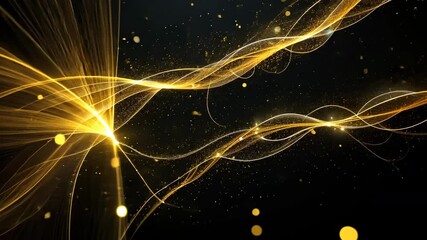 Wall Mural - abstract golden particle waves in motion against dark backdrop with dynamic lighting