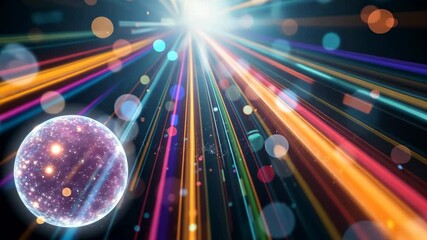Wall Mural - abstract light streaks with spherical element and bokeh effects on dark background