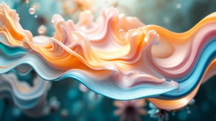 Wall Mural - abstract pastel swirling wave artwork with floral elements and a teal background
