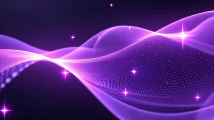 Wall Mural - abstract purple wavy particle stream with glowing sparkles and dark background