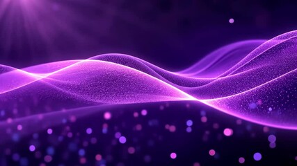 Wall Mural - abstract purple wave particles with glowing light and lens flare on black background