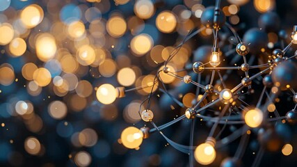 Wall Mural - abstract spheres glowing in golden bokeh light on a dark blue background