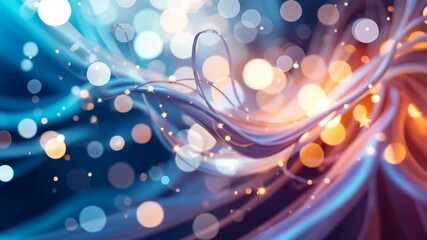Wall Mural - abstract swirling ribbons with bokeh in blue and orange hues with sparkling details
