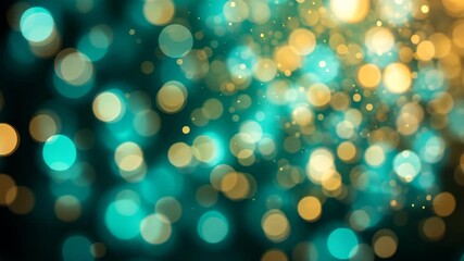 Wall Mural - Abstract Teal And Gold Bokeh Lights With Soft Focus and Blurred Effect Creating a Festive Atmosphere
