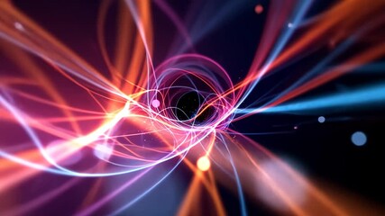 Wall Mural - dynamic abstract animation of spiraling light trails with glowing particles and dark space