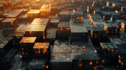 Wall Mural - blockchain hi tech. information blocks form a decentralized global database structure. 3d illustrati