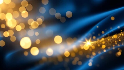 Wall Mural - golden bokeh lights over flowing blue fabric creating elegant abstract background