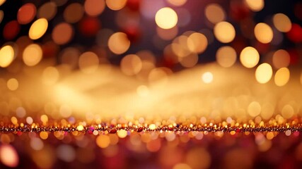 Wall Mural - golden bokeh lights with glitter ground on dark background festive ambiance