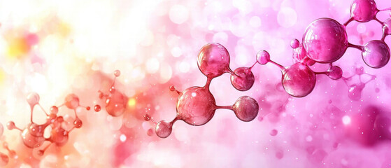 Poster - vibrant and colorful representation of molecular structures, showcasing beauty of science and technology. image features interconnected spheres shades of pink and purple, creating dynamic visual