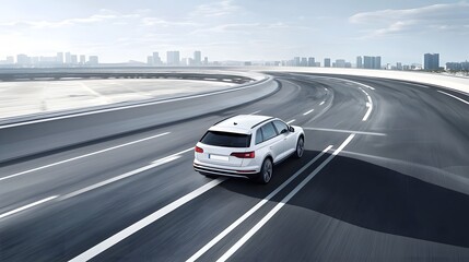 Leinwandbilder - Automated sedan navigating a busy city highway with advanced radar based collision prevention technology activated to ensure safe and efficient transportation