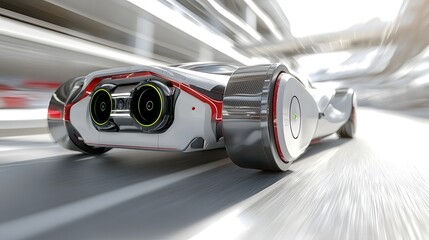 Aufkleber - Close up view of a state of the art Lidar sensor module integrated into the futuristic design of an advanced autonomous electric sports car