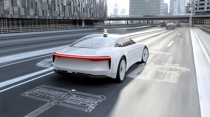 Leinwandbilder - Futuristic concept design showcasing sleek autonomous vehicles with compact Lidar sensor technology integrated for seamless urban transportation and mobility