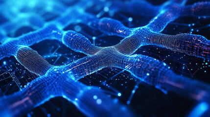 Blockchain Internet technologies. Binary code big data. Information technology, digital data stream. Data analysis. Quantum computer concept. 3D illustration of circuit