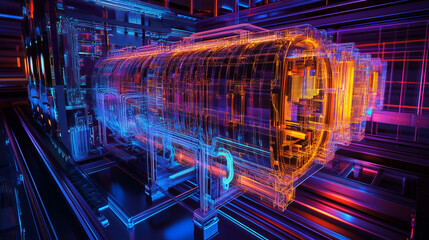 Blockchain Internet technologies. Binary code big data. Information technology, digital data stream. Data analysis. Quantum computer concept. 3D illustration of circuit