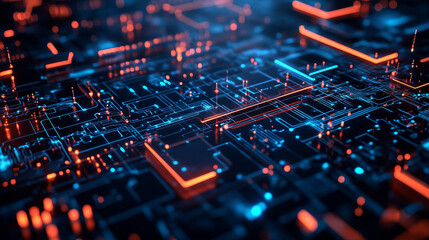 Blockchain Internet technologies. Binary code big data. Information technology, digital data stream. Data analysis. Quantum computer concept. 3D illustration of circuit
