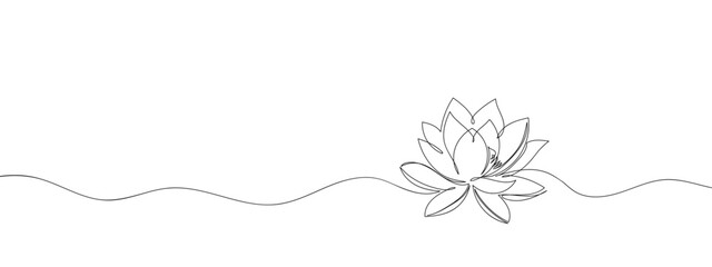 Wall Mural - Continuous line, lotus blossom vector illustration with transparent background editable stroke.