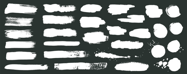 Leinwandbilder - White ink stains mega set in flat graphic design. Collection elements of abstract grunge paint shapes with torn borders, messy watercolor stroke paints, rough paintbrush texture. Vector illustration.