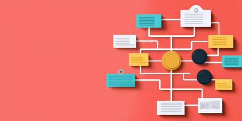 Wall Mural - income tax government advice concept. colorful flowchart on a coral background with various shapes a