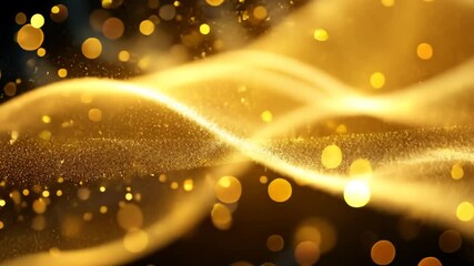 Wall Mural - abstract golden flowing waves with bokeh effect on dark background