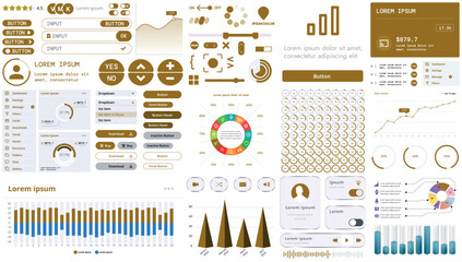 A set of modern interface elements for apps and websites: buttons, graphs, charts, and menus, perfect for business, dashboards, and responsive layouts.