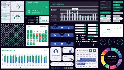 Wall Mural - set of modern interface elements for apps and websites: buttons, menus, graphs and charts for busine