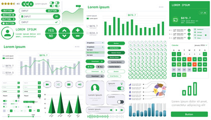 Wall Mural - set of modern interface elements for apps and websites: buttons, menus, graphs and charts for busine