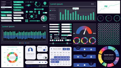 Wall Mural - set of modern interface elements for apps and websites: buttons, menus, graphs and charts for busine