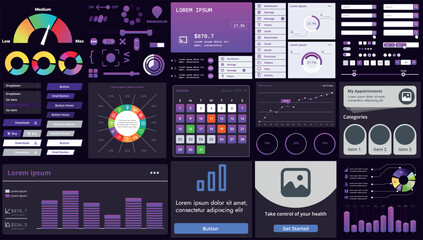 Wall Mural - set of modern interface elements for apps and websites: buttons, menus, graphs and charts for busine