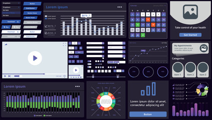 Wall Mural - set of modern interface elements for apps and websites: buttons, menus, graphs and charts for busine