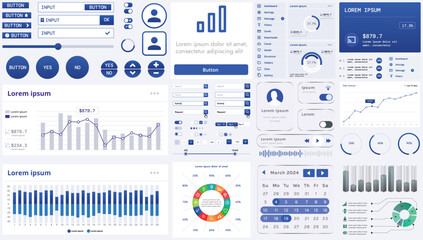 Wall Mural - set of modern interface elements for apps and websites: buttons, menus, graphs and charts for busine