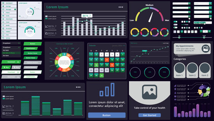 Wall Mural - set of modern interface elements for apps and websites: buttons, menus, graphs and charts for busine