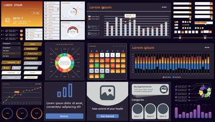 Wall Mural - set of modern interface elements for apps and websites: buttons, menus, graphs and charts for busine