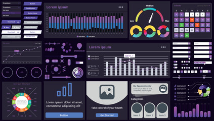 Wall Mural - set of modern interface elements for apps and websites: buttons, menus, graphs and charts for busine