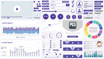 Wall Mural - set of modern interface elements for apps and websites: buttons, menus, graphs and charts for busine