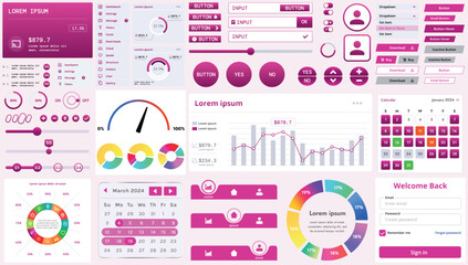Wall Mural - set of modern interface elements for apps and websites: buttons, menus, graphs and charts for busine