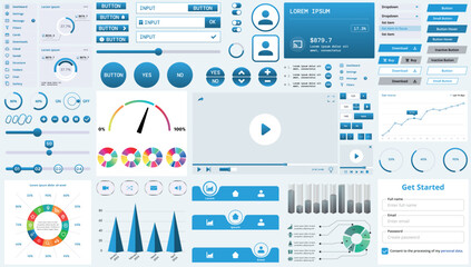 Wall Mural - set of modern interface elements for apps and websites: buttons, menus, graphs and charts for busine