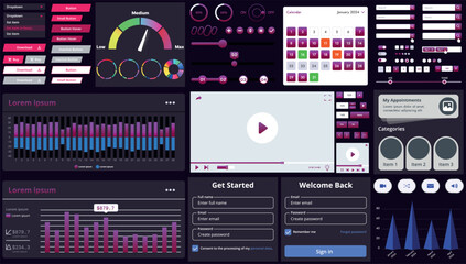 Wall Mural - set of modern interface elements for apps and websites: buttons, menus, graphs and charts for busine