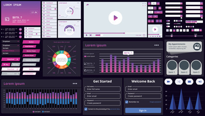 Wall Mural - set of modern interface elements for apps and websites: buttons, menus, graphs and charts for busine