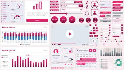 Wall Mural - set of modern interface elements for apps and websites: buttons, menus, graphs and charts for busine