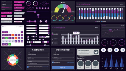 Wall Mural - set of modern interface elements for apps and websites: buttons, menus, graphs and charts for busine