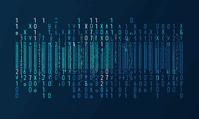 ASCII Art style Illustration of XXXXX over blue background