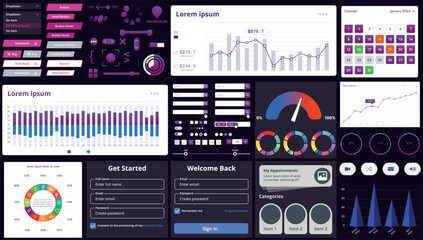 Wall Mural - a set of modern interface elements for business applications and websites: buttons, charts, menus, g