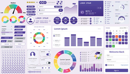 Wall Mural - a set of modern interface elements for business applications and websites: buttons, charts, menus, g
